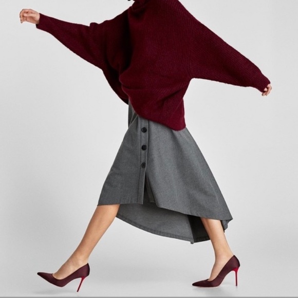 Zara Asymmetrical Skirt With Side Buttons - Picture 8 of 8